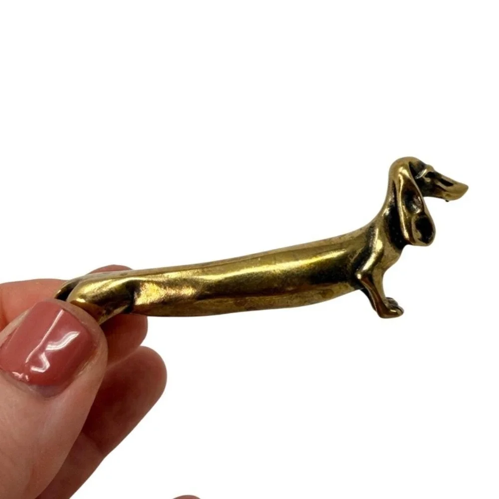 Brass Dachshund Miniature Figurine Wiener Dog Desk Decor Doxie Collectible Gift